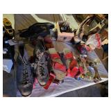Vintage Roller Skates, Ice Skates, Box of Skateboard Parts