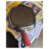 Lodge Cast Iron Grill Pan Set with Red Silicone Handle Holder and Other Cast Iron Grill Pan