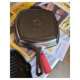 Lodge Cast Iron Grill Pan Set with Red Silicone Handle Holder and Other Cast Iron Grill Pan