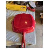 Lodge Cast Iron Grill Pan Set with Red Silicone Handle Holder and Other Cast Iron Grill Pan