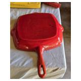 Lodge Cast Iron Grill Pan Set with Red Silicone Handle Holder and Other Cast Iron Grill Pan