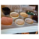 Assorted Dinnerware and Kitchen Items including Le Menu Plates, Glasses, and Accessories