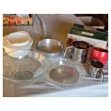 Mixing Bowls, Pyrex Glass Bowl, Pie Dish, and Kitchen Accessories