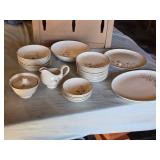 Vintage China Dinnerware Set with Floral Pattern and Serving Pieces