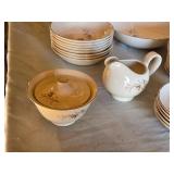 Vintage China Dinnerware Set with Floral Pattern and Serving Pieces