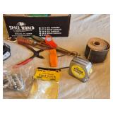 Lot of Tools and Hardware Items including Stanley Tape Measure, Hammer, and Flashlight