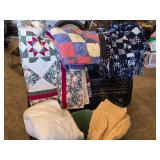 Quilts and Blankets Lot including Handmade Quilts, Fleece Blanket, and Bedding