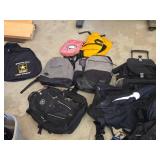 Lot of Backpacks and Bags including Nike Duffel, Endeavor Air Backpack, and U.S. Army Bag