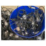 String lights and spotlights in blue bucket