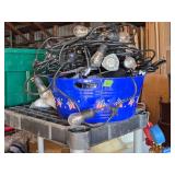 String lights and spotlights in blue bucket