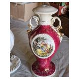 Porcelain Vases Including Decorative Vase with Artwork and White Vase with Base