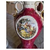 Porcelain Vases Including Decorative Vase with Artwork and White Vase with Base