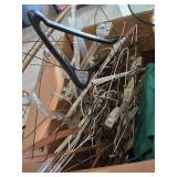 Box of Mixed Hangers Including Wooden, Plastic, and Wire Types