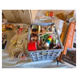 Assorted Office and Craft Supplies including Giant Pencil Decor, Cable Organizer, Glue Stic Foam Cushion Roll, and Miscellaneous Tools