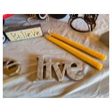 Small Radio Flyer Wagon, Decorative Items, and Accessories including Believe Sign, Metal Butterfly, and Foam Roller