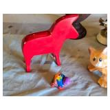 Assorted Decorative Figurines and Collectibles Lot including Bird Cage, Horse, Frog Sculpture, and More