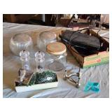 Various Household Items including Sony DVD Player, Glass Light Fixtures, and Cole & Mason Grinders