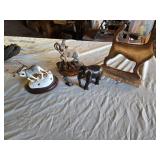 Animal Figurines and Sculptures Lot featuring a ram, deer, elephant, and cat-shaped items, as well as a small fox figurine