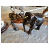 Animal Figurines and Sculptures Lot featuring a ram, deer, elephant, and cat-shaped items, as well as a small fox figurine