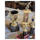 Collection of Trophies and Medals Including Bowling and Chess