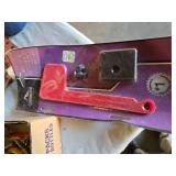 Box of Mixed Hardware and Tools including Gibraltar Mailbox Flag Kit, Hinges, and Socket Set