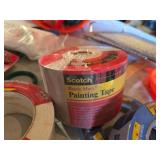 Assorted Hardware and Painting Supplies including Scotch Painting Tape, General Purpose Tape, and Accessories