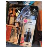 Assorted Hardware and Tools Lot including Porcelain Furniture Knobs, Black & Decker Trimmer Spool, and Various Accessories