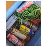 CRC White Lithium Grease (Partials) and Miscellaneous Hardware Items including Green Rope, Hinges, and Brass Fittings