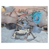 Vintage Western Saddle and Tack Set including Saddle, Stirrups, Reins, and Rope