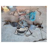 Vintage Western Saddle and Tack Set including Saddle, Stirrups, Reins, and Rope