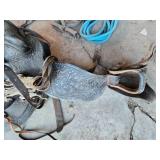 Vintage Western Saddle and Tack Set including Saddle, Stirrups, Reins, and Rope