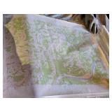 Various topographic maps from Ohio, a Globemaster 12 Inch Diameter Globe, and a red, white, and blue Norwegian flag