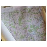 Various topographic maps from Ohio, a Globemaster 12 Inch Diameter Globe, and a red, white, and blue Norwegian flag