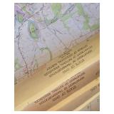 Various topographic maps from Ohio, a Globemaster 12 Inch Diameter Globe, and a red, white, and blue Norwegian flag