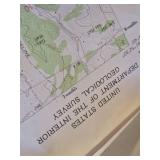 Various topographic maps from Ohio, a Globemaster 12 Inch Diameter Globe, and a red, white, and blue Norwegian flag