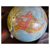 Various topographic maps from Ohio, a Globemaster 12 Inch Diameter Globe, and a red, white, and blue Norwegian flag