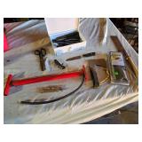 Gerber Hatchet, Gun Cleaning Kit, Bike Pump and Variety of Household Knives