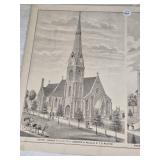 Lot of Antique Lithograph Prints Including Churches and Mills featuring scenes like Christ Church in Red Wing, Swedish Lutheran Church, and Minnesota mills.