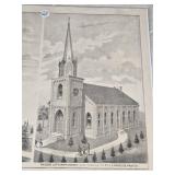 Lot of Antique Lithograph Prints Including Churches and Mills featuring scenes like Christ Church in Red Wing, Swedish Lutheran Church, and Minnesota mills.