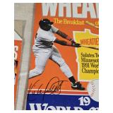 Lot of Wheaties Memorabilia Including Dan Gladden Poster and 1991 Minnesota Twins Wheaties Boxes One Signed by Kirby Puckett and Kent HrBek
