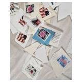 Collection of Vintage USA Postage Stamps Including Christmas, Love, and Flag Designs