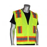 NEW PIP 302-0500S ANSI Type R Class 2 Surveyors Vest, Two-Tone, 11 Pockets, Hi-Viz Yellow, XXL