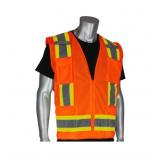 NEW PIP ANSI Type R Class 2 Two-Tone Eleven Pocket Surveyors Vest with Solid Front and Mesh Back- LARGE