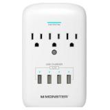 Monster Wall Tap Plug 3-Outlet 4 USB Ports Extender with Outlet Surge Protector - WHITE