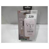 Monster Wall Tap Plug 3-Outlet 4 USB Ports Extender with Outlet Surge Protector - WHITE