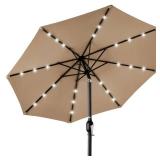 Solar LED Lighted Patio Umbrella w/ Tilt Adjustment, UV-Resistant - 10ft (Tan)