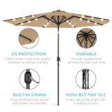 Solar LED Lighted Patio Umbrella w/ Tilt Adjustment, UV-Resistant - 10ft (Tan)