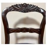 Base BR - Antique Carved Mahogany Chair - Blue Floral Upholstery Seat