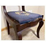 Base BR - Antique Carved Mahogany Chair - Blue Floral Upholstery Seat