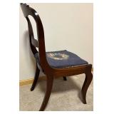 Base BR - Antique Carved Mahogany Chair - Blue Floral Upholstery Seat